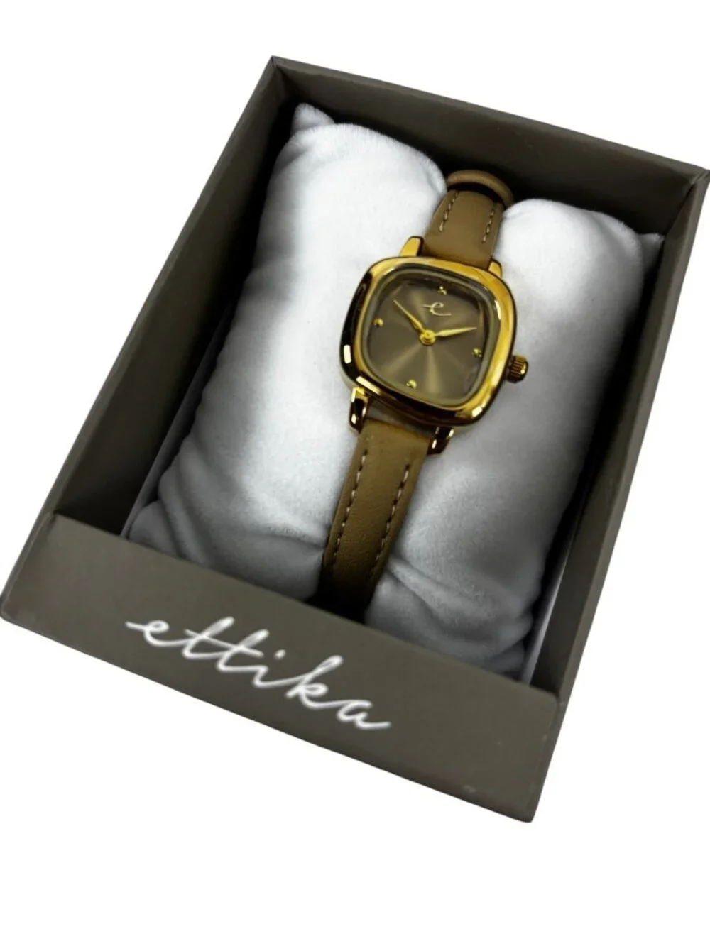 Ettika Wavy Snakeskin Embossed Leather Strap Watch (Shiitake)